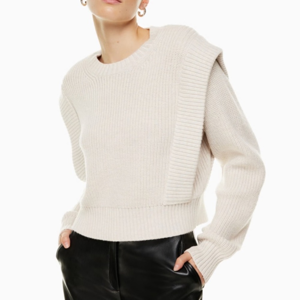 NWOT Babaton 💯 Marino Wool Crew Neck Cropped Sweater Size S